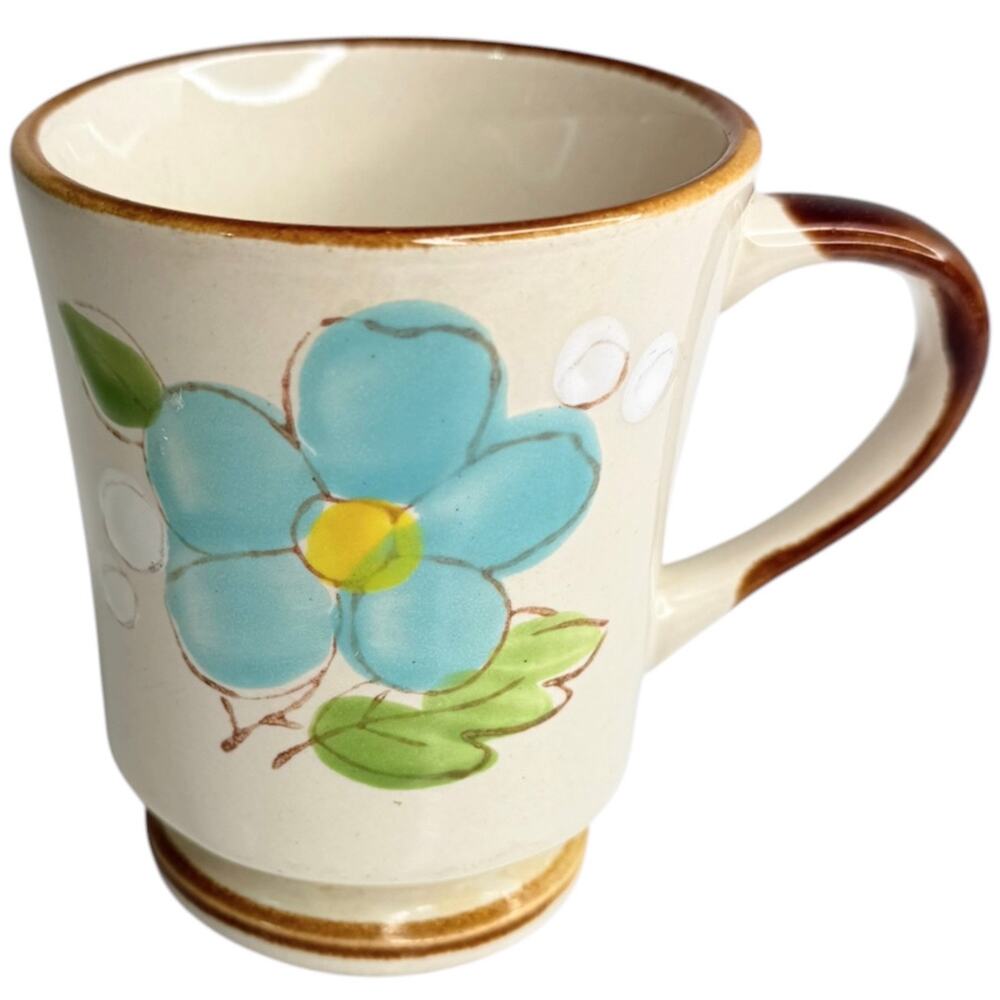 Sunnycraft Stoneware Coffee Mug Tea Cup Blue Dogwood Flower Floral 4” Korea